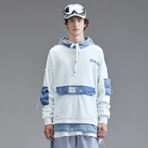 guuka Tide brand white sweater male hooded spring and autumn youth Hip Hop cotton printing fake two pieces of sweater loose
