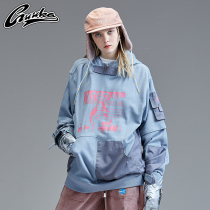 guuka Tide brand blue stitching sweater female loose bf lazy hip hop sports cotton printed sweater loose