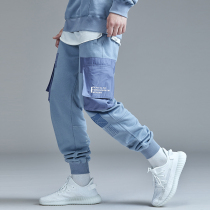 guuka smog blue sports pants mens tide card students hip-hop cotton multi-pocket tooling toe pants loose