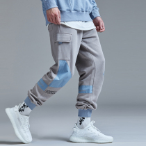 guuka gray leggings mens trendy brand autumn student Hiphop printing stitching sports small feet sweatpants loose