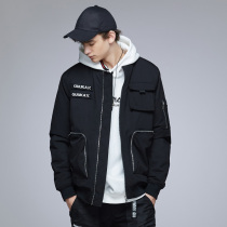 guuka thickened cotton clothes mens trendy brand winter youth hip-hop black jacket tooling cotton coat jacket men loose