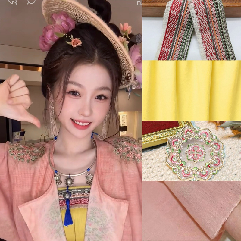Yu Shuxin and He Pan's Same Style: Little Clam Pink Hanfu Round Neck Robe with Chinese Style Yu Shuxin and He Pan's Same Style: Little Clam Pink Hanfu Round Neck Robe with Chinese Style