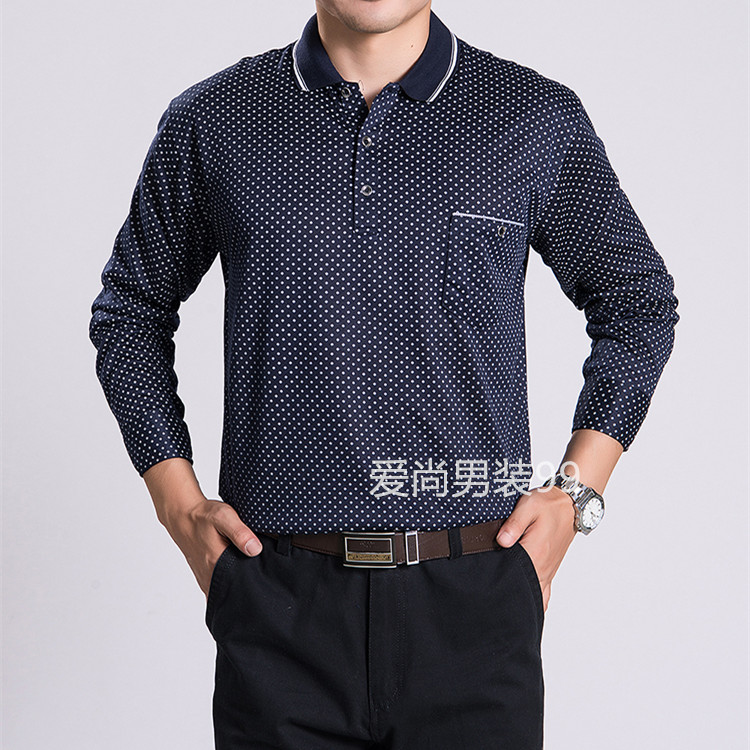 Mùa thu trung niên nam áo thun dài tay cha mặc ve áo mỏng phần trung niên và cao tuổi áo sơ mi nam dài tay 50 tuổi 60 áo thun unisex
