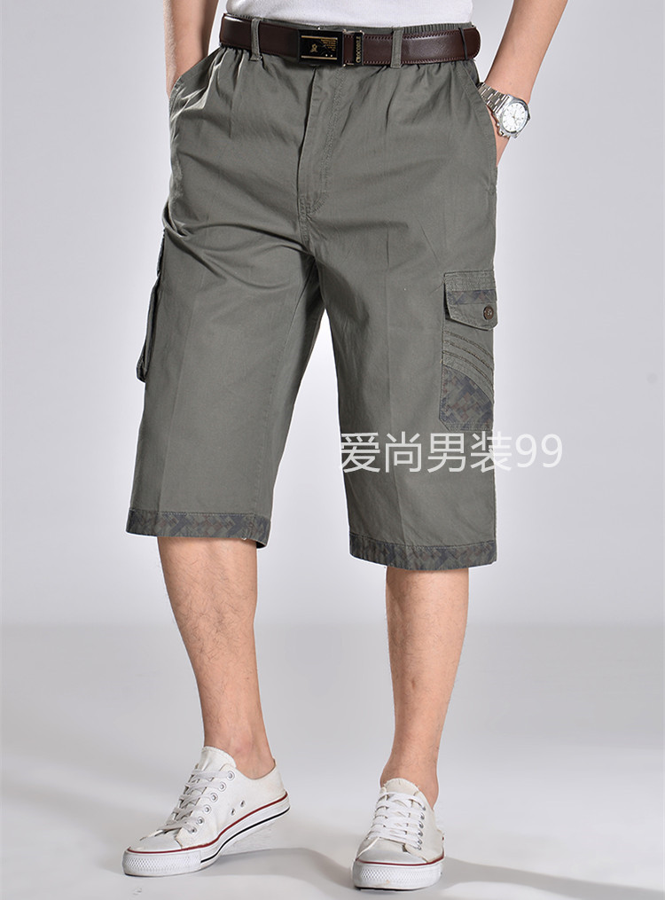 Mùa hè quần trung niên nam cắt cạp Quần cotton nam Quần lửng ống rộng Đàn hồi trung tính cộng với phân bón tăng jogger nam