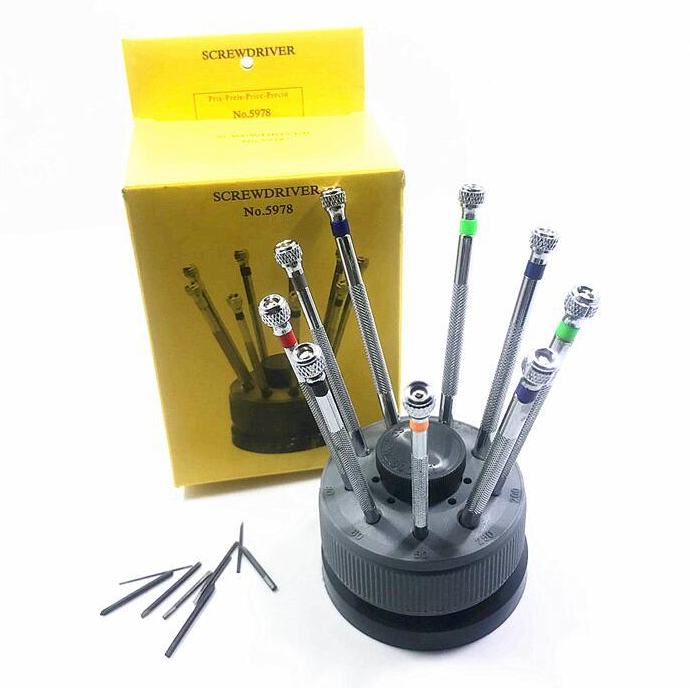 Watch repair tool set screwdriver rotating base pure steel screw batch 5978 feed head