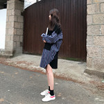 Áo bà bầu size lớn thời trang thu đông 2018 áo sơ mi mẹ mới thủy triều dài phần thu đông và đầm nhung dày cho bà bầu đầm bầu dự tiệc