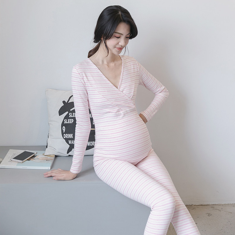 Maternity autumn clothes Sanitary pants suit Pregnancy warm clothes Cotton postpartum lactation clothes Pajamas Maternal lactation month clothes