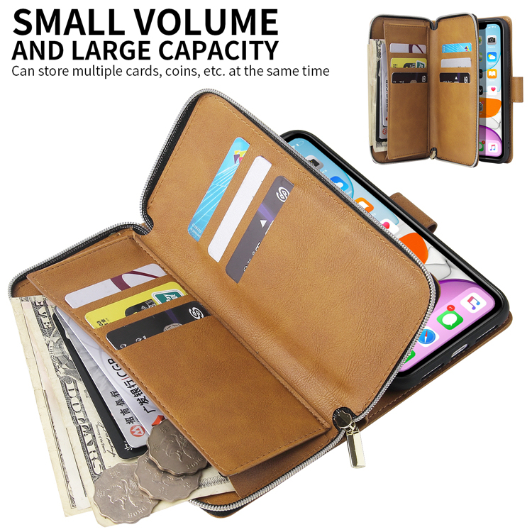 Suitable for Apple 13 Phone Case, Flip-Type iPhone 14 Pro Max High-End Protective Case, 12 Card Slot Leather Case, 17 Zipper Multi-Card Slot Storage Coin Purse, iPhone 15 New Protective Shell