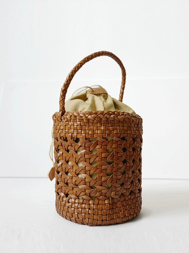 Кожаная плетеная портативная брендовая корзина, сумка через плечо, воловья кожа