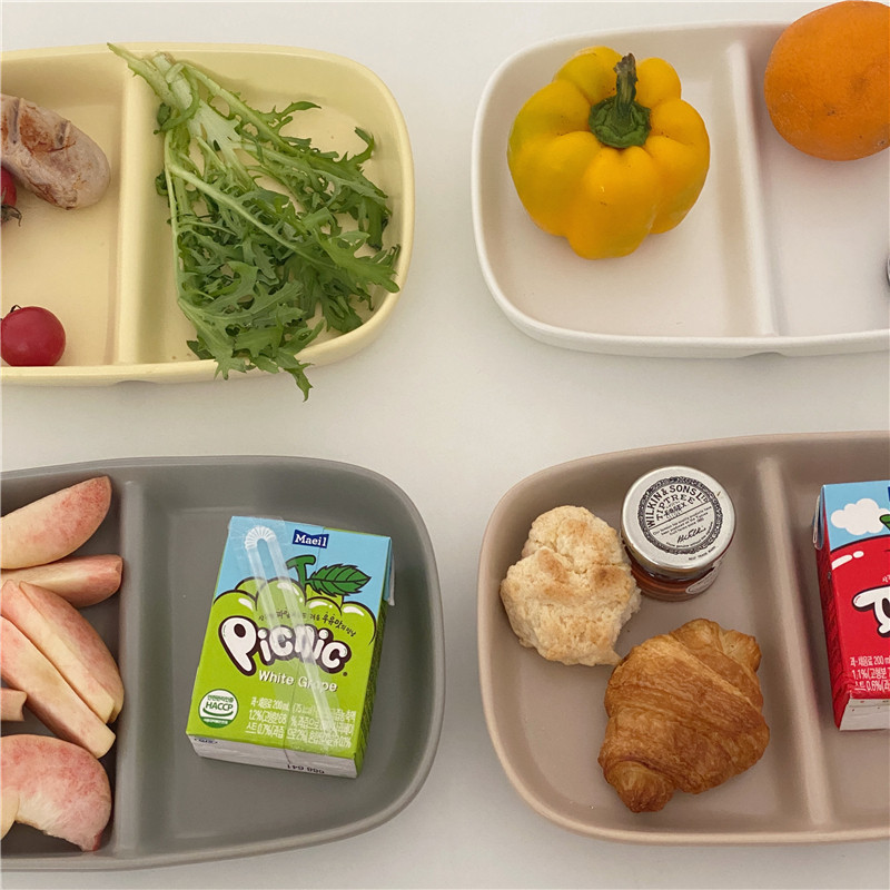 Po-Han Feng ins Solid Color Scrub 2-grid Dinner Plate Snack Fruit Salad Cake Plate for One Person