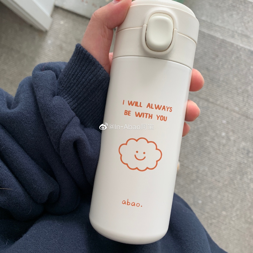 Po-homemade Korean ins cute cartoon girl stainless steel cold cup thermos cup pure white portable accompanying Cup