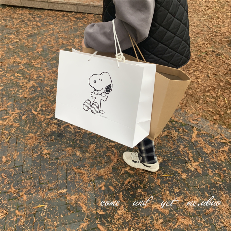 A BaO-homemade Korea ins wind cute cartoon dog white eco-friendly paper bag clothing packaging bag gift bag large