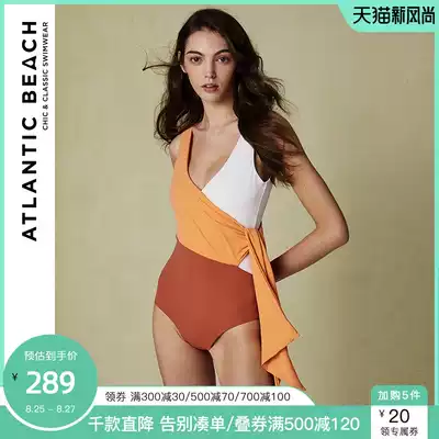 AtlanticBeach wrap-up three-color stitching retro belly cover thin swimsuit women 2020 new hot spring