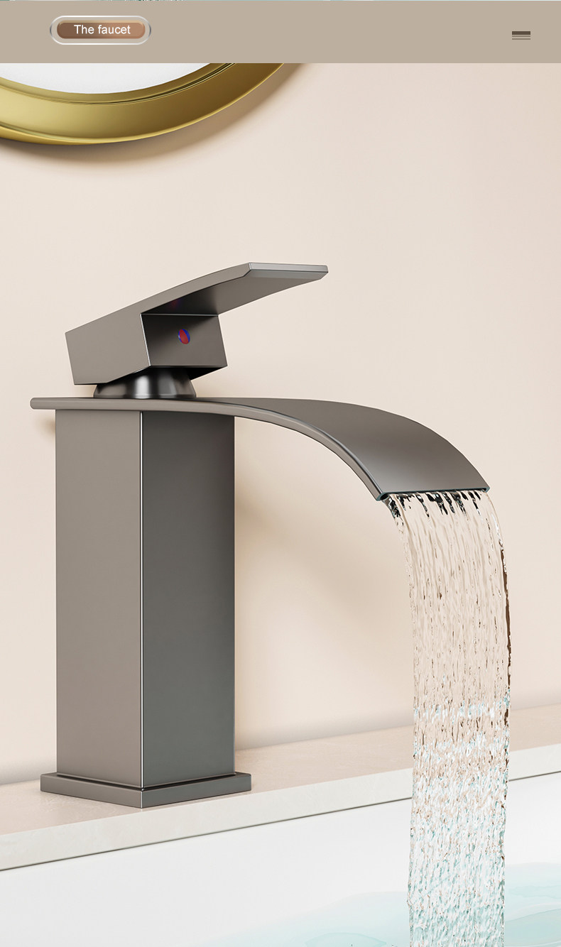 Cross-border waterfall hot and cold water faucet, American washbasin faucet, countertop basin, washbasin, bathroom cabinet details Picture
