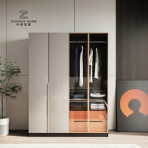 Medium grid minimalist light luxury flat door wardrobe bedroom combination Nordic simple modern economy double door assembly wardrobe