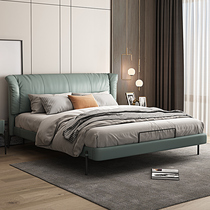 Medium modern simple Italian light luxury First layer cowhide double master bedroom leather art bed wedding bed fashion leather soft bed