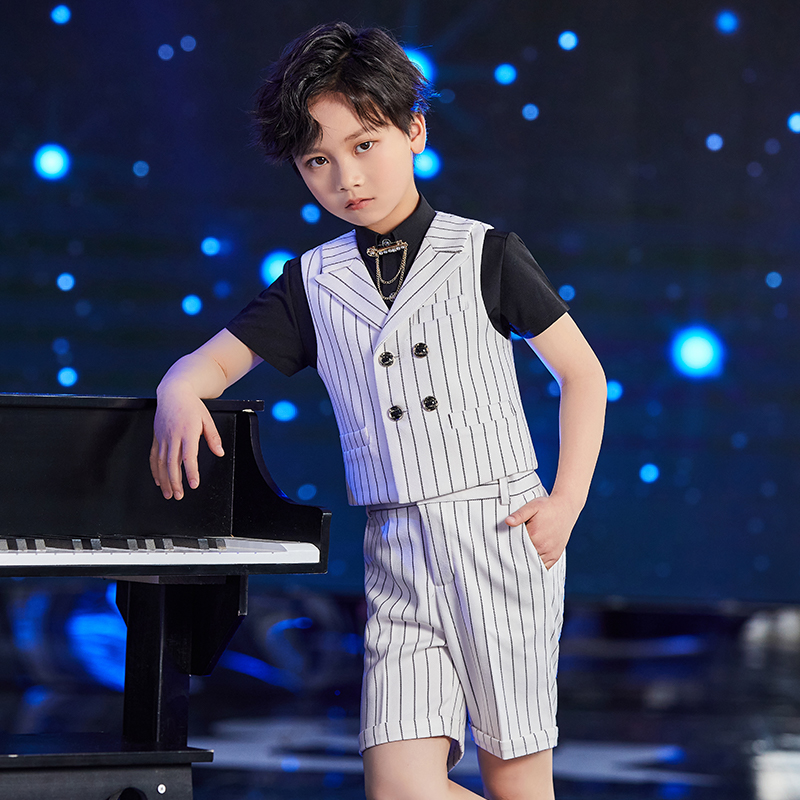 Mengkas boy show host piano gown suit vest strap summer short boy baby suit handsome