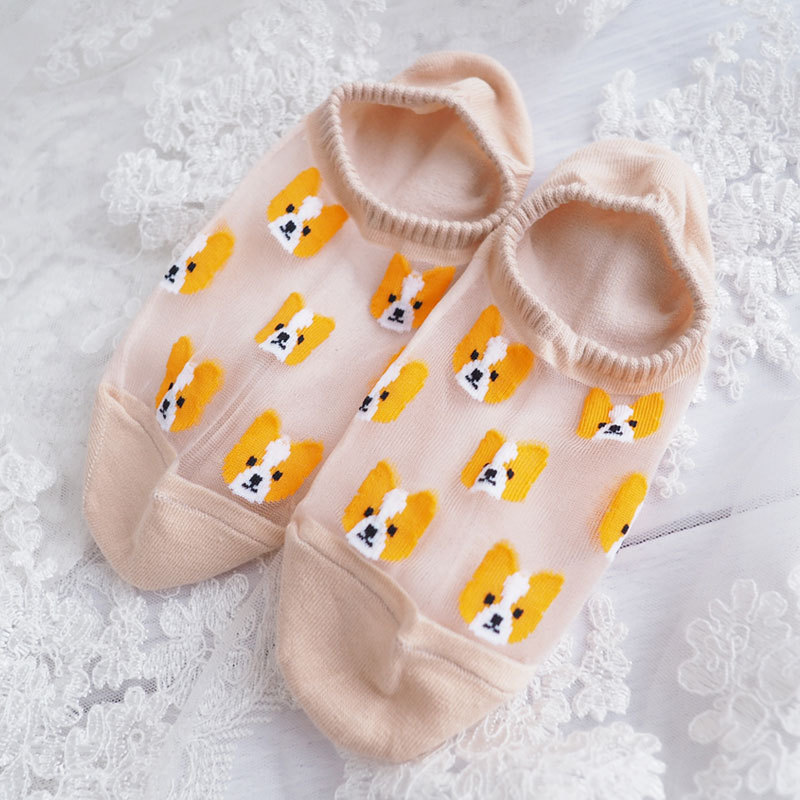 Korean Corgi Boat Socks Corgi Welsh Corgi Dog-Themed Puppy Head Summer Short Socks Anti-Slip Socks