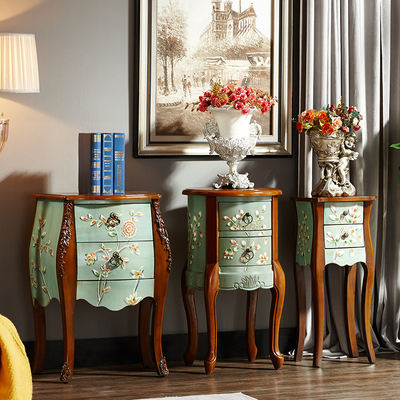 American-style ins small side table, bedside table, square coffee table, solid wood corner side cabinet, retro living room small cabinet, sofa side table