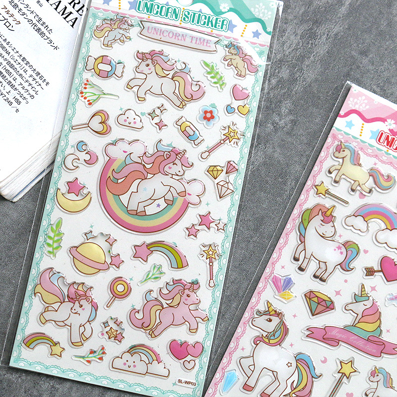 Decorative Cute Handbill Stickers Cartoon Material Unicorn Crystal Stickers Diy Trim of Teenage Hearts Solid Stickers