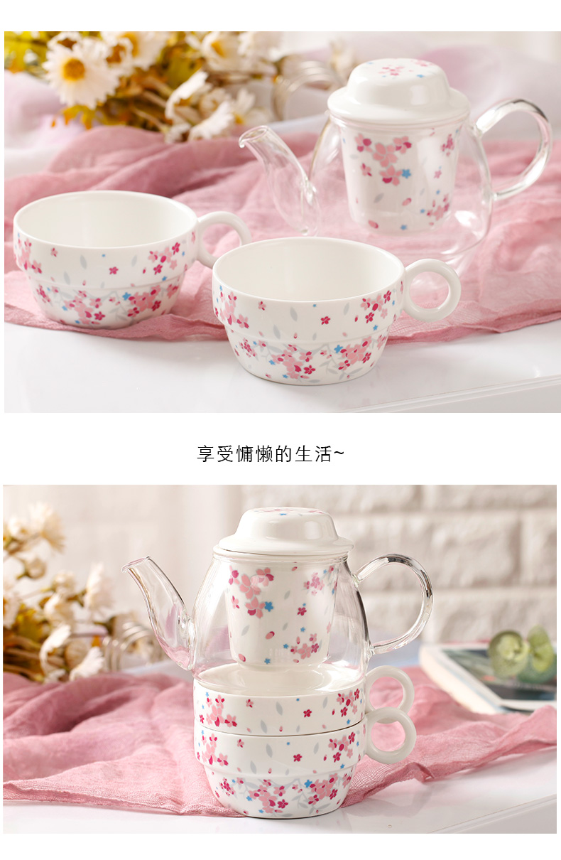 Royal of heat - resistant glass teapot stainless steel filter teapot teacup teapot tea tea set flowers and the plants