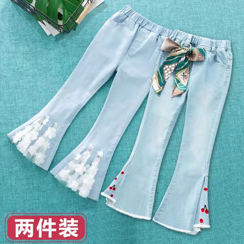 Girls' jeans spring and autumn new styles in the big children's flared pants spring and autumn foreign style female baby children's casual trousers trend