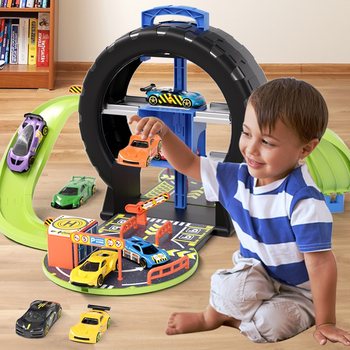 Track Car Tire Parking Lot Toy Car Set for 3-4 Year Old Children, Educational for Boys, Brain-Stimulating for Boys