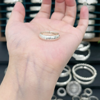 Pure silver 999 loach back hammer pattern crushed ice ring (ring remarks)