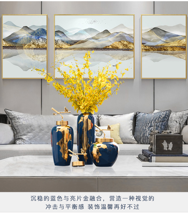 Light the key-2 luxury of modern ceramic vases, pure copper cover furnishing articles of new Chinese style living room flower arrangement of jingdezhen ceramic vase household