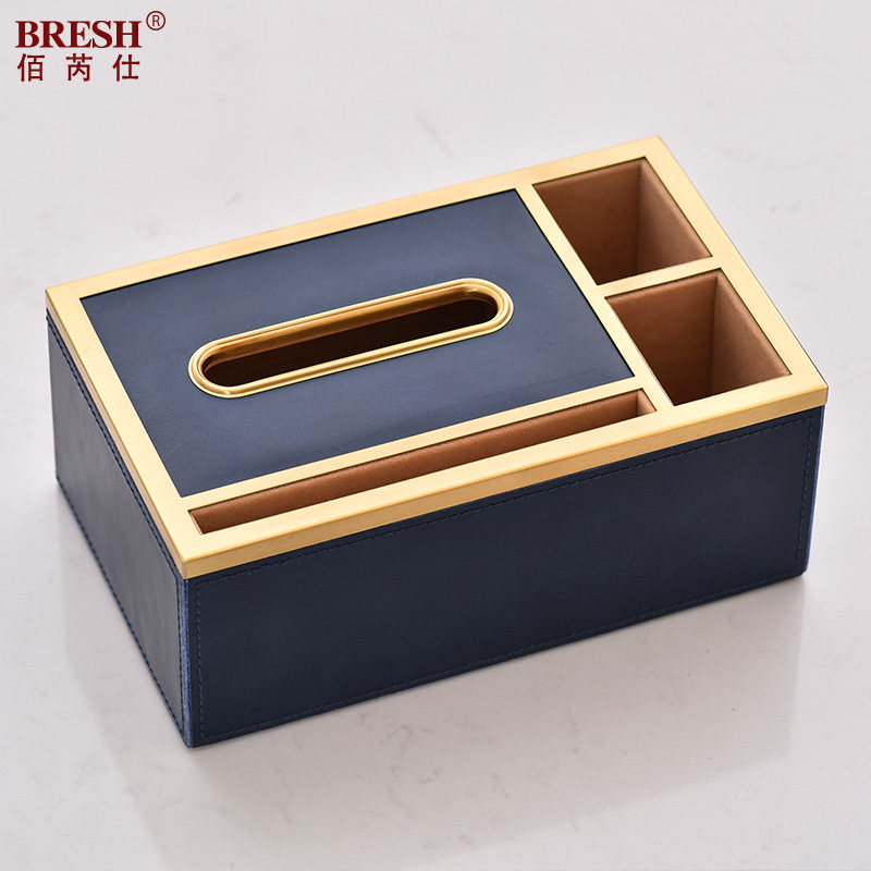 Light Extravagant Modern Toilet Paper Box Copper Multifunction Containing Box Living-room Tea Table Decorated Leather COPPER PAPER TOWELS BOX