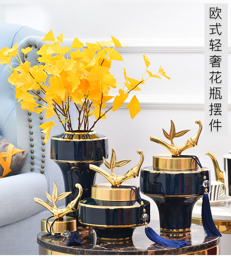 Light key-2 luxury home sitting room ceramic vase restoring ancient ways furnishing articles household dry flower arranging flowers adornment ornament H1078 blue