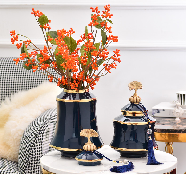 Light key-2 luxury decorative furnishing articles European living room TV cabinet vase storage tank ceramic household act the role ofing is tasted H1075 deep blue