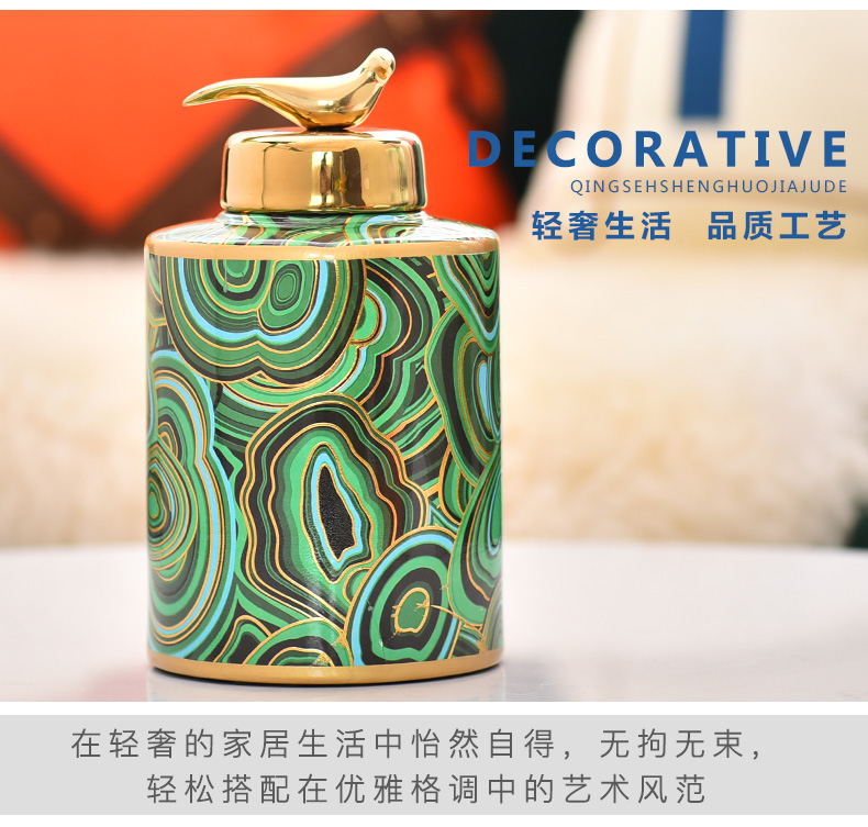 Key-2 Luxury light green ceramic vase storage multi - function furnishing articles of new Chinese style household act the role ofing is tasted between example sitting room decoration