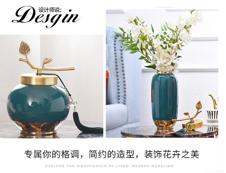 Creative light key-2 luxury new Chinese TV ark, ceramic vase in the sitting room porch home furnishing articles with copper pieces