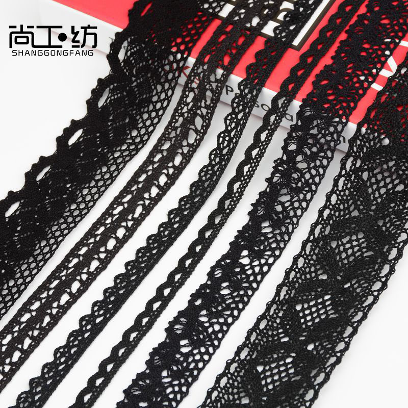 Black cotton thread woven lace accessories lace side DIY handmade clothes table cloth sofa bed goods window fabric
