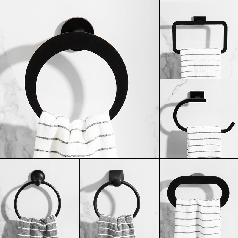 Black towel ring Nordic round towel rack Towel ring rack Towel hanging ring Hand towel hanging ring free hole