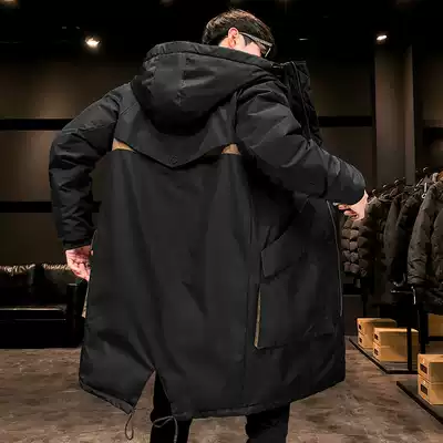 Winter tooling down jacket men's thickened mid-length version of the knee-length hooded jacket trend Korean version of the explosion Parker men's clothing