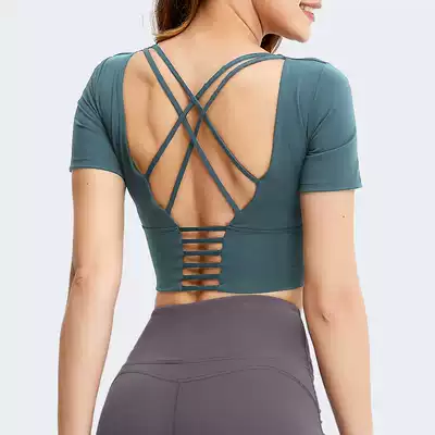 Professional High-end Yoga Clothing 2021 New Short Sleeve Pilates Top with Chest Pad Sports Fitness Set Summer