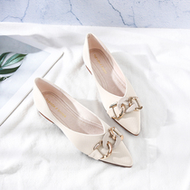 Low heel single shoe woman Summer flat-bottomed soft bottom genuine leather 2022 new shallow inside heightening gentle cow gluten bottom ladle shoes