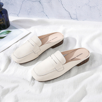 Half-pack head single shoe woman 2022 new soft leather Baotou slippers genuine leather square head Mueller shoes No heel womens shoes