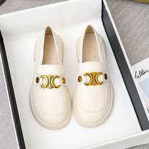 Lefos shoes women 2022 new genuine leather sloth flat bottom wide head retro single shoes round head Inn wind small leather shoes soft bottom