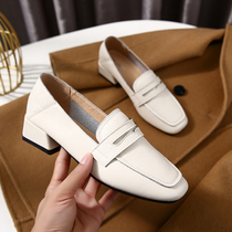 Small Leather Shoes Day Ensemble Women Jk Summer Thin and Heel Leather Soft Bottom Soft Leather Comfortable Square Head Single Shoes in Leather Soft Leather