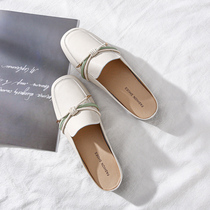 Baotou Half slippers women 2022 New outwear Fashion coarse heel square head Mueller shoes genuine leather heel single shoes