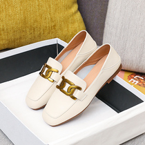 Flat Bottom Single Shoes Woman Spring Autumn Low Heel Temperament Inellenwind Small Leather Shoes Soft Bottom Soft Leather Genuine Leather Square Head Lefu Shoes