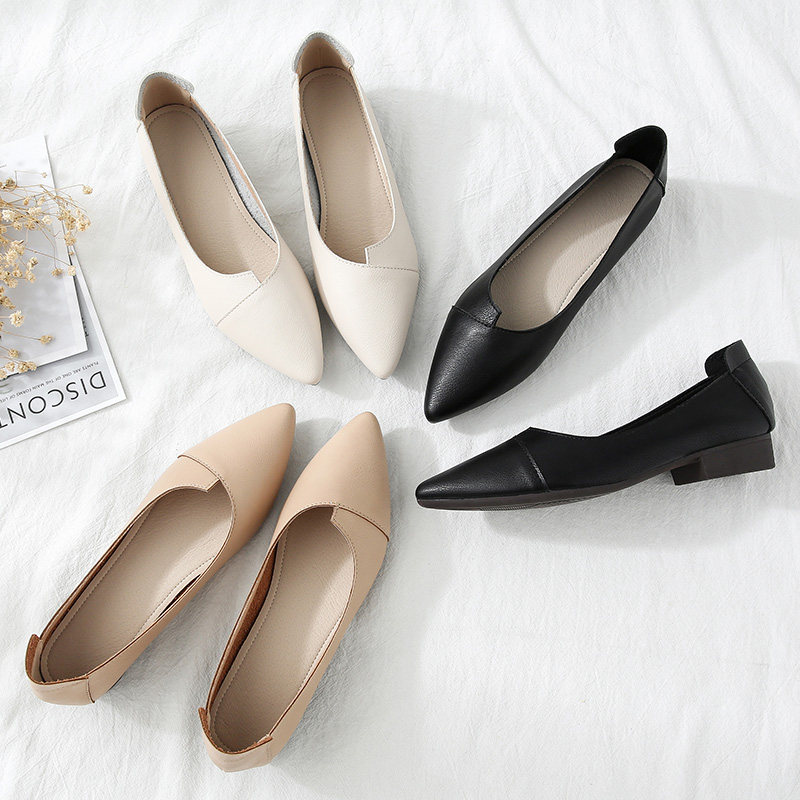 Pointed Wrap Shoes Woman 2022 new flat bottom shallow mouth low heel and long standing Soft bottom working shoes 100 hitch and spring ladies' shoes