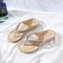 Herringbone drag woman Summer outwear 2022 New soft-bottom comfortable beach Water drill clip foot slope heel with drill cool slippers female