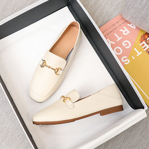 Genuine Leather Lefu Shoes Woman 2022 new spring and autumn Horse rank with a foot pedal Inlen Soft leather Soft bottom square flat single shoe