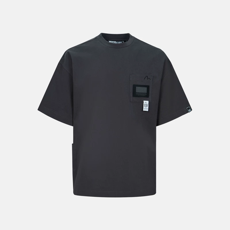 EVISU KURO мужской многополюсный карман круглый вырез модная очень свободная футболка с коротким рукавом