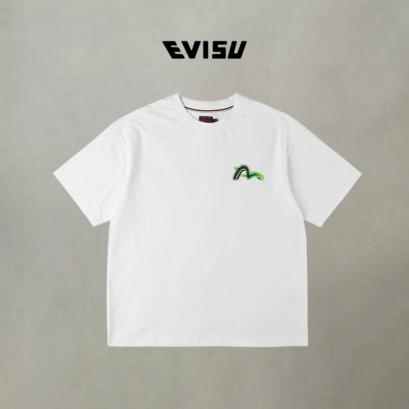 [EVISU Limited Racing Peripherals] EVISU Lucky Men's Bamboo Leaf Green Printed T-shirt