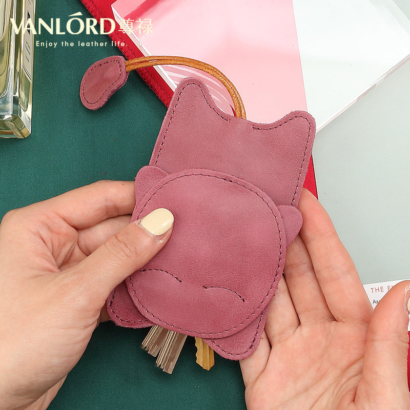 Key Bag Lady Han Cute Genuine Leather Drawback Minimalist Super Slim Head Layer Cow Leather Personality Creative Car Small Key Bag